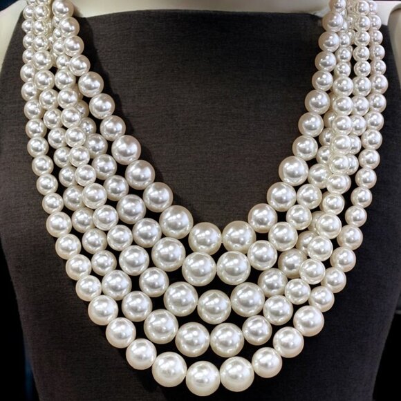Statement Faux Pearl Multi-Strand Necklace & Earring Set – Elegant Bridal Glam - Picture 4 of 4